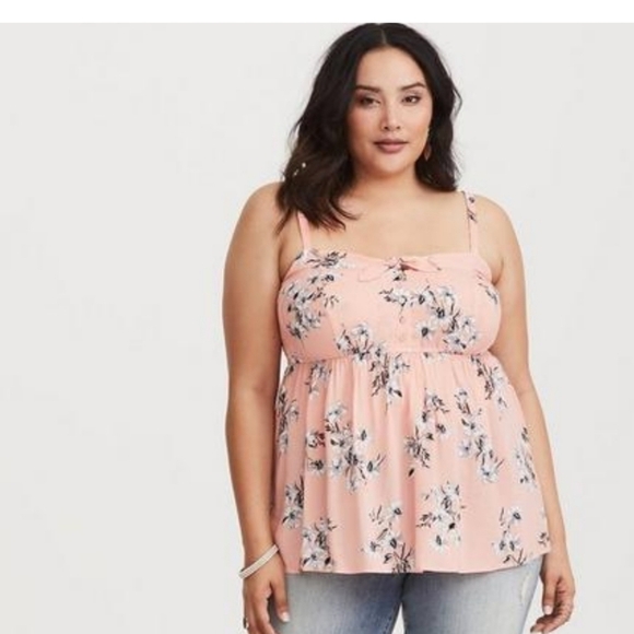 Torrid Coral Floral Bow Challis Cami - Picture 2 of 7